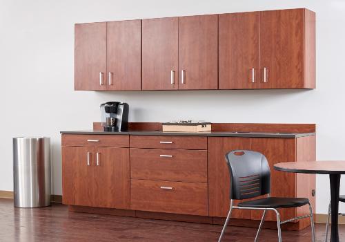 Breakroom and hospitality cabinets for teacher lounges and faculty areas
