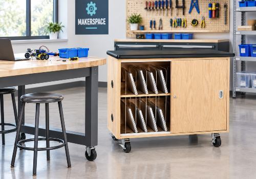 Charging carts and technology storage for STEM classrooms and makerspaces
