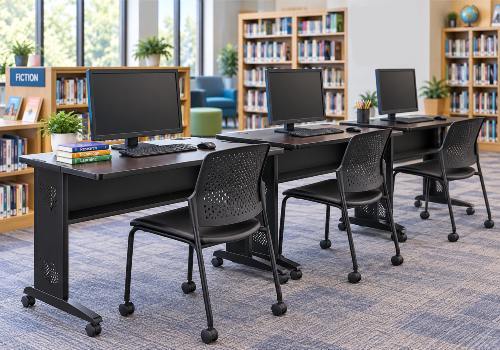 Computer desks and workstations for school libraries and media centers