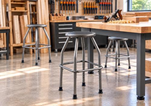 Chairs and stools for woodworking workbenches and technical classrooms